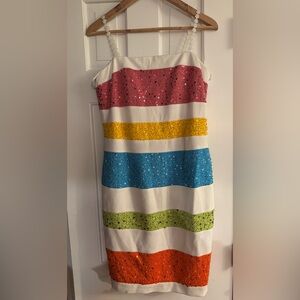 David meister sequin rainbow block dress - size 8